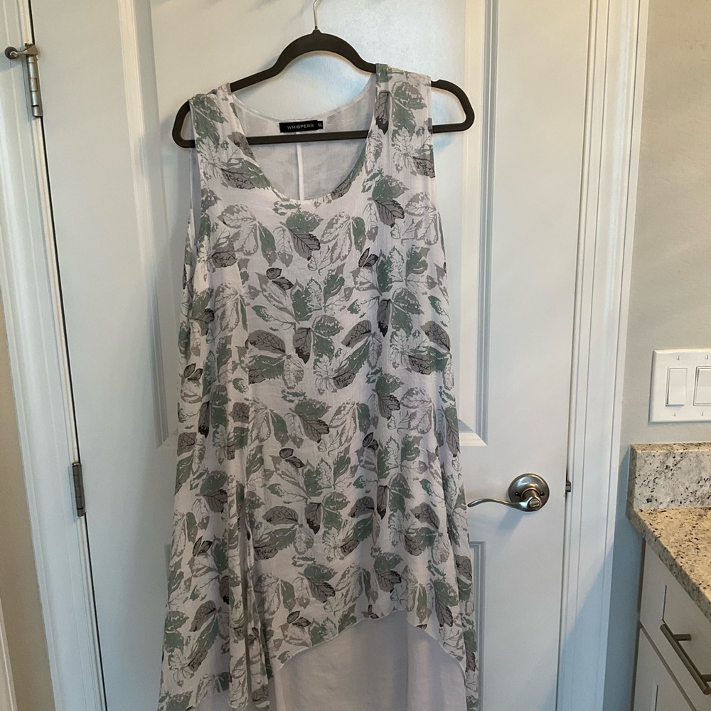 Whisper Floral Sleeveless Dress - Green and White XL